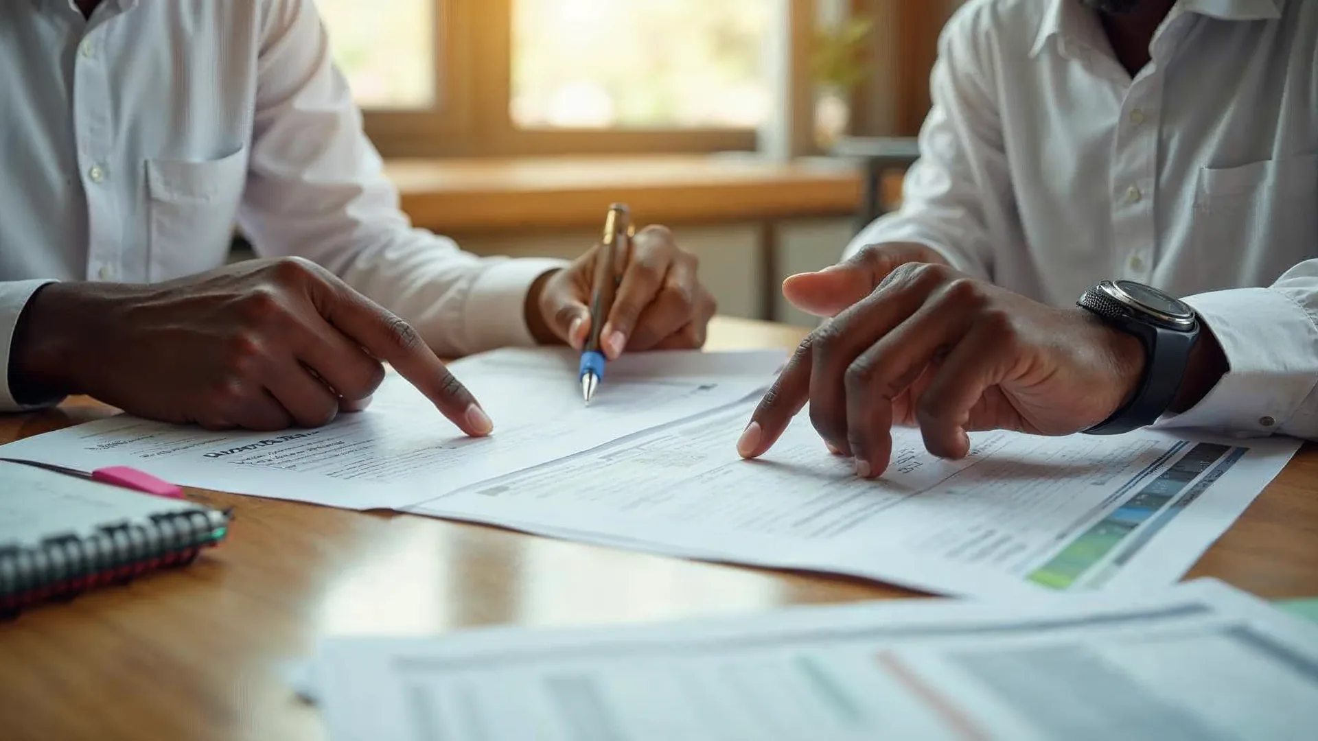 Conseiller fiscal expliquant des déclarations fiscales à un dirigeant d'entreprise à Dakar